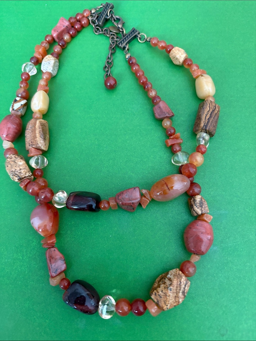 Chico's Red and Brown Multi-Stone Layered Beaded Necklace
